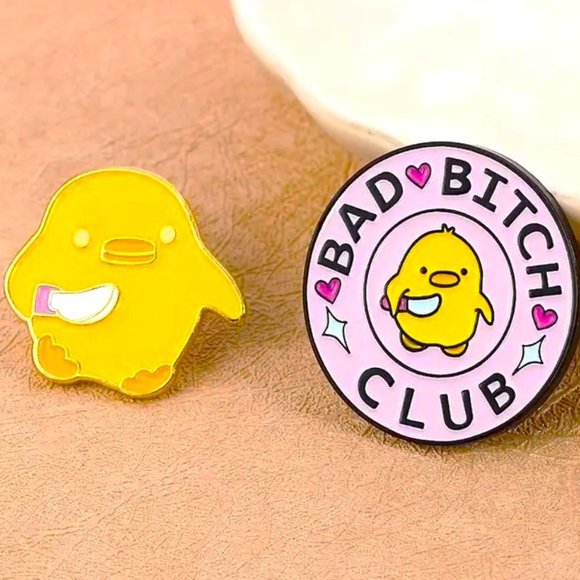 Pin 2 Bad B*tch Club Chick Duck Enamel Funny Knife Bag Charm Backpack Whimsical - Picture 3 of 5